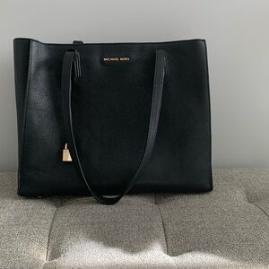 Michael Kors black Mercer Large Top-Zip Leather Tote
